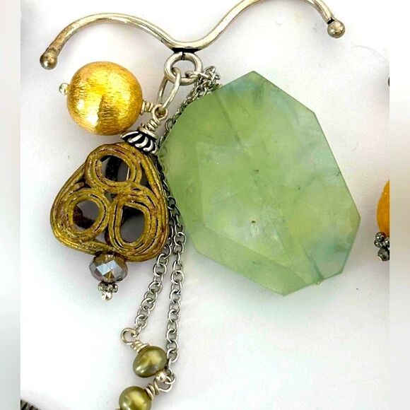 2 chains with circle pendant 3 interchangeable hook gemstone beaded pendants - Picture 4 of 13